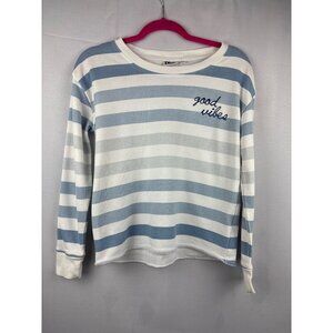 Doe "Good Vibes" Blue & White Striped Sweater S Cotton/Polyester